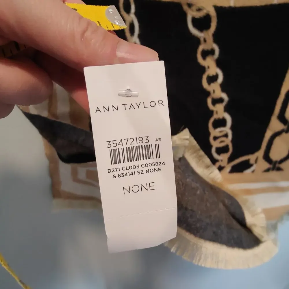 NWT Ann Taylor Women's Super Soft Scarf Shawl Tan Black Chain Luxe